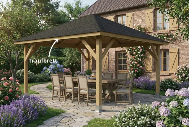 Pergola aus Holz – Dachtraufe-Brett