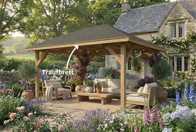 Pergola aus Holz – Dachtraufe-Brett