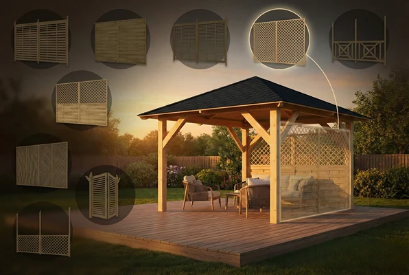 Holz-Pavillon Borneo 265x265 mit Wänden