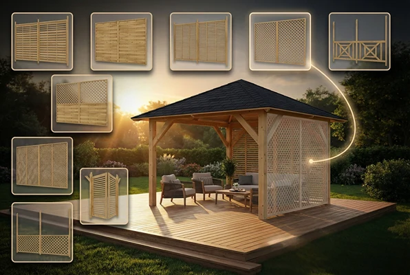 Holz-Pavillon Kreta 300x300 mit Wänden