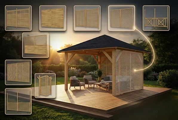 Holz-Pavillon Sicílie 330x330 mit Wänden