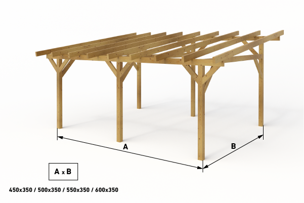 Freistehender Classico-Holzpavillon mit einer Tiefe von 350 cm