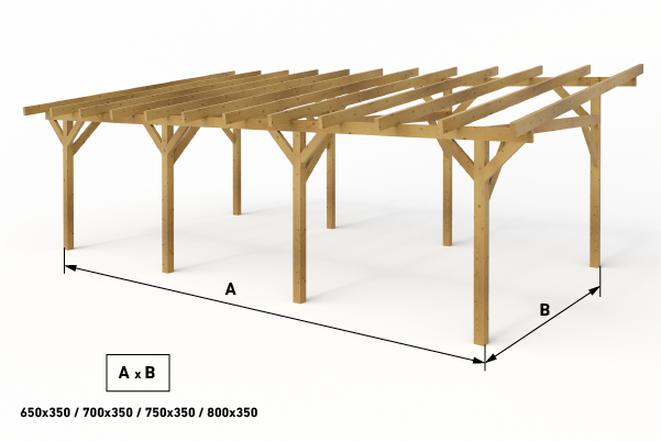 Freistehender Classico-Holzpavillon mit einer Tiefe von 350 cm