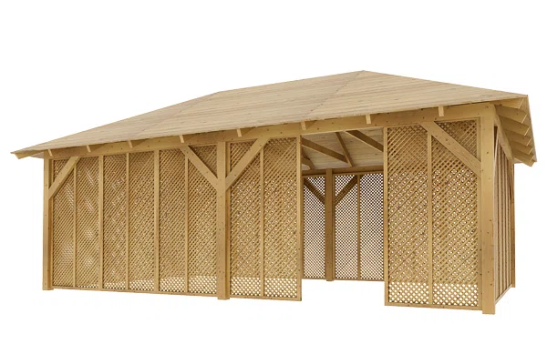 Holz-Pavillon Viktoria XXL+Milano 390x640