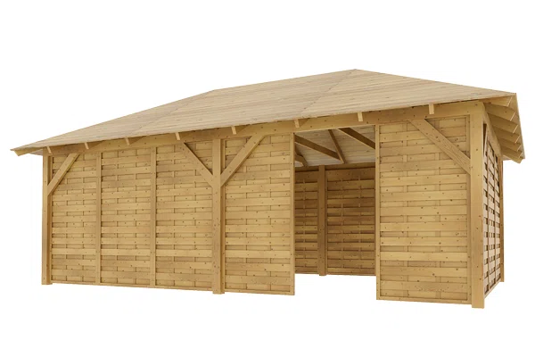 Holz-Pavillon Viktoria XXL+Roma 390x640