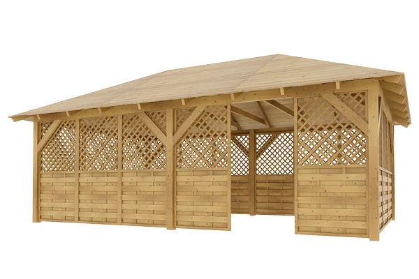 Holz-Pavillon Viktoria XXL+Rimini 390x640