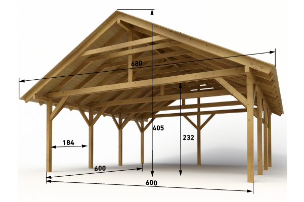 Carport für 2 Autos 600x600