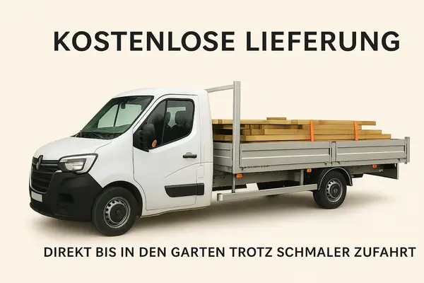 Bundesweiter kostenloser Direktversand von Holz-Pavillons – sicher und geschützt per LKW bis 3,5 Tonnen, ohne Umladen und versteckte Kosten