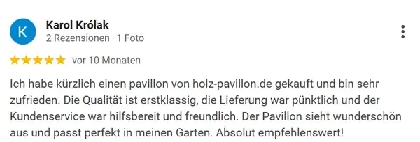 Meinung über das gekaufte Produkt auf Holz-Pawillon.de