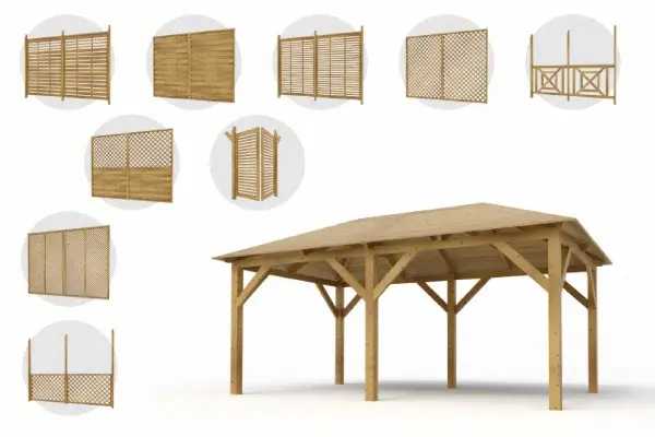 Holz-Pavillon Viktoria 270x470 mit Wänden