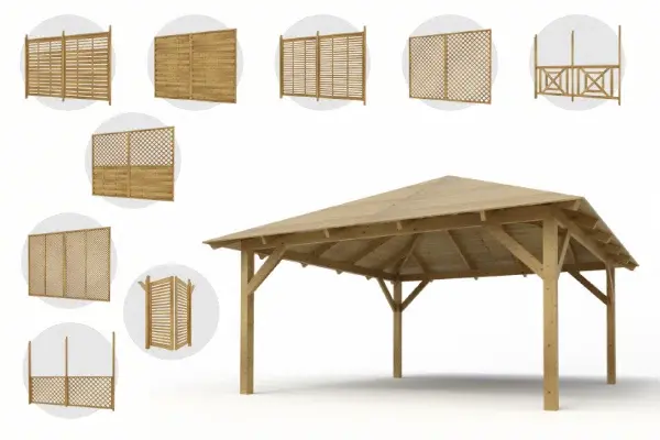 Holz-Pavillon Kuba L 400x400 mit Wänden