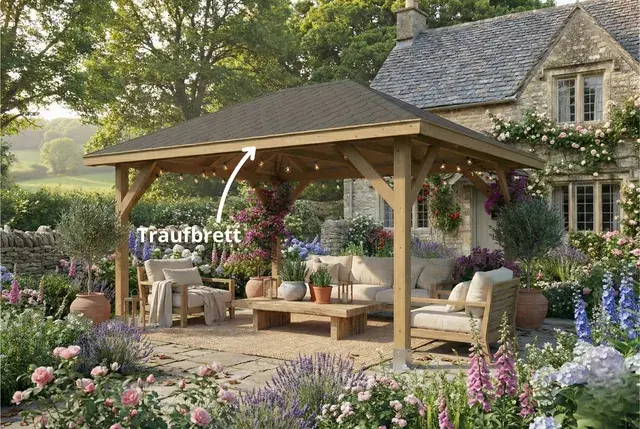 Pergola aus Holz – Dachtraufe-Brett