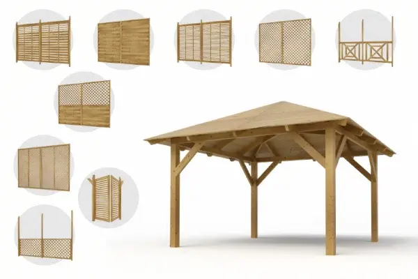 Holz-Pavillon Kreta 300x300 mit Wänden