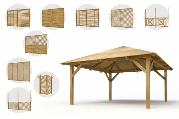 Holz-Pavillon Kuba 370x370 mit Wänden