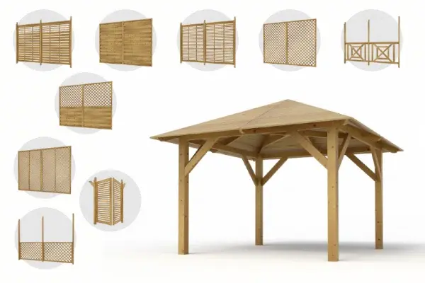 Holz-Pavillon Borneo 265x265 mit Wänden