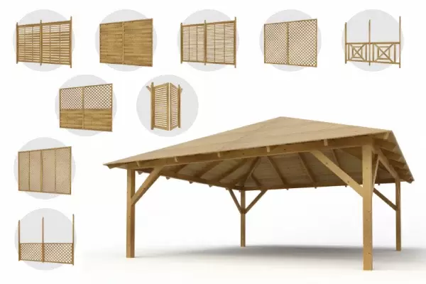 Holz-Pavillon Kuba Maxi 490x490 mit Wänden