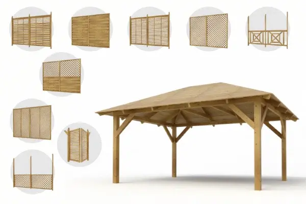 Holz-Pavillon Ibiza 300x400 mit Wänden