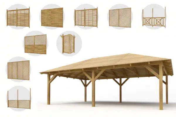 Holz-Pavillon Viktoria XXL 390x640 mit Wänden