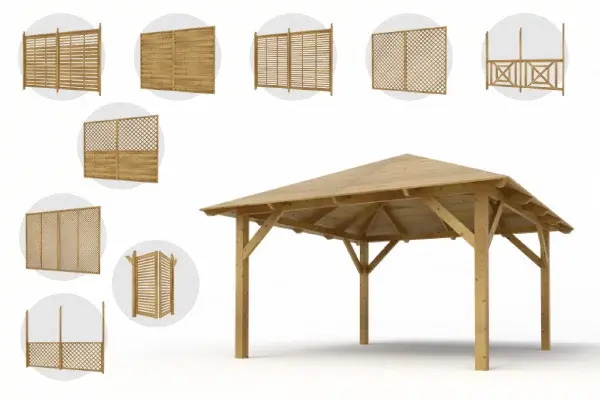 Holz-Pavillon Sicílie 330x330 mit Wänden